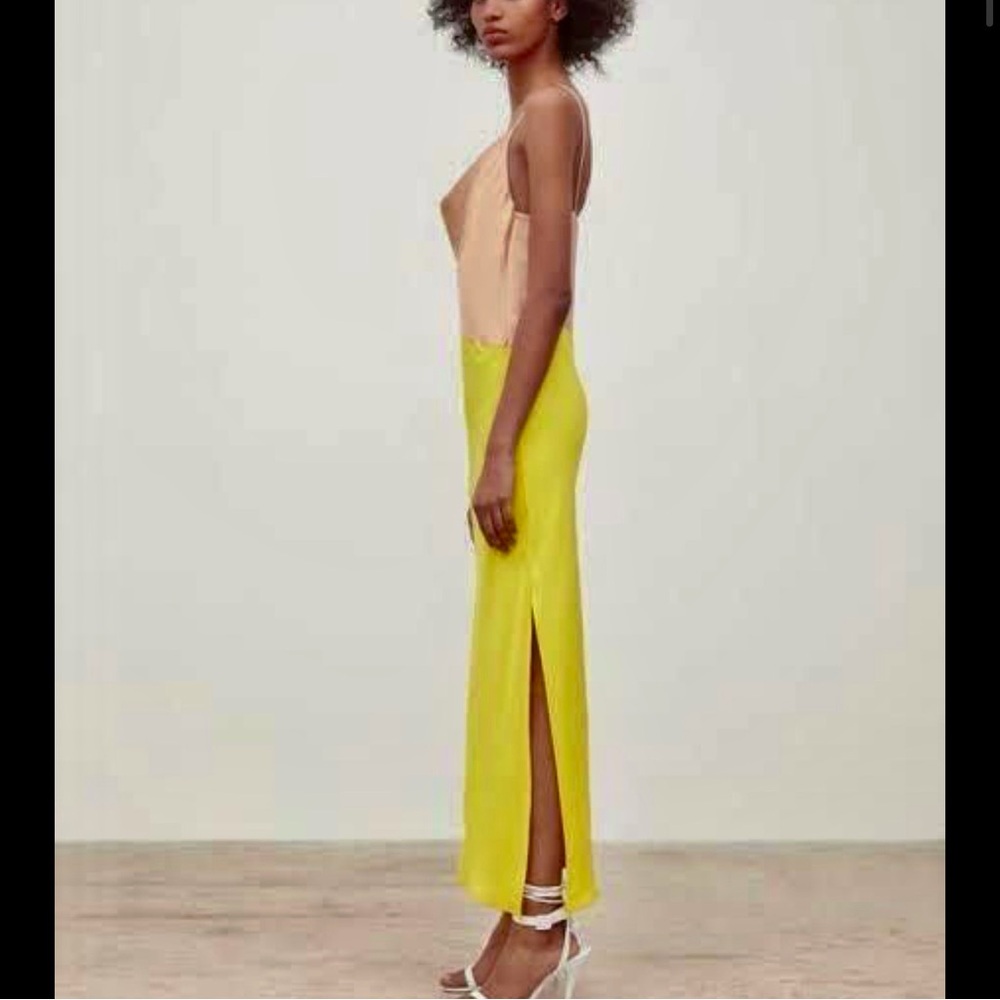 Zara whimsical rose & yellow color block draped cowl neck Slip midi Dress XS - Picture 3 of 13